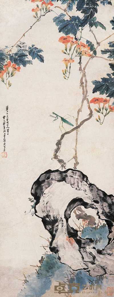 居廉 癸巳（1893）年作 花虫 立轴 96×37.5cm